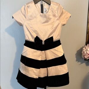 Rare Editions beige and Black Striped Formal Dress